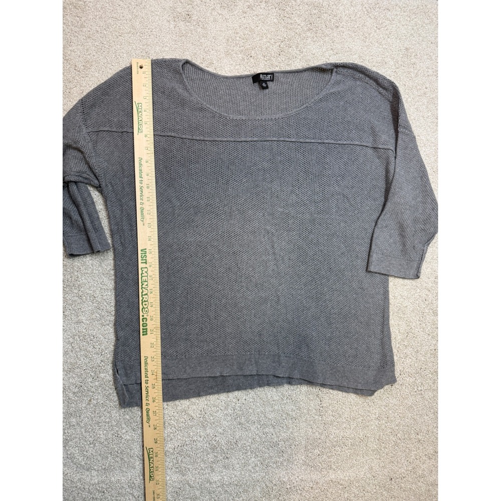 ana A New Approach Womens 2X Gray Textured Knit 3/4 Sleeve Scoop‎ Neck Sweater